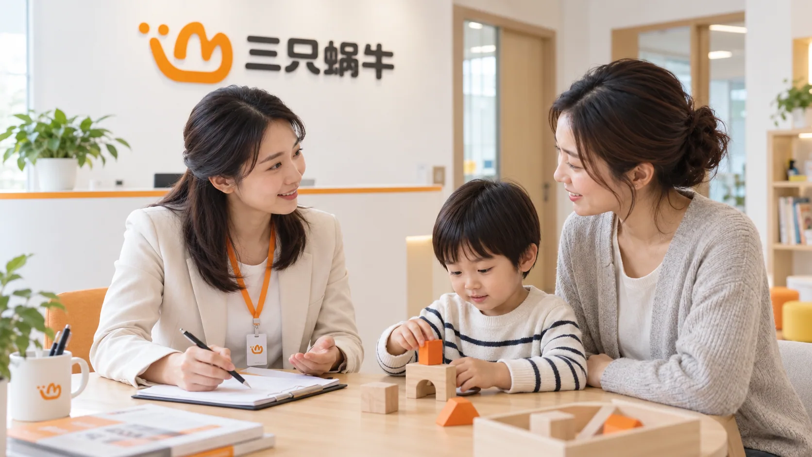 三只蜗牛品牌接待区的家庭支持交流